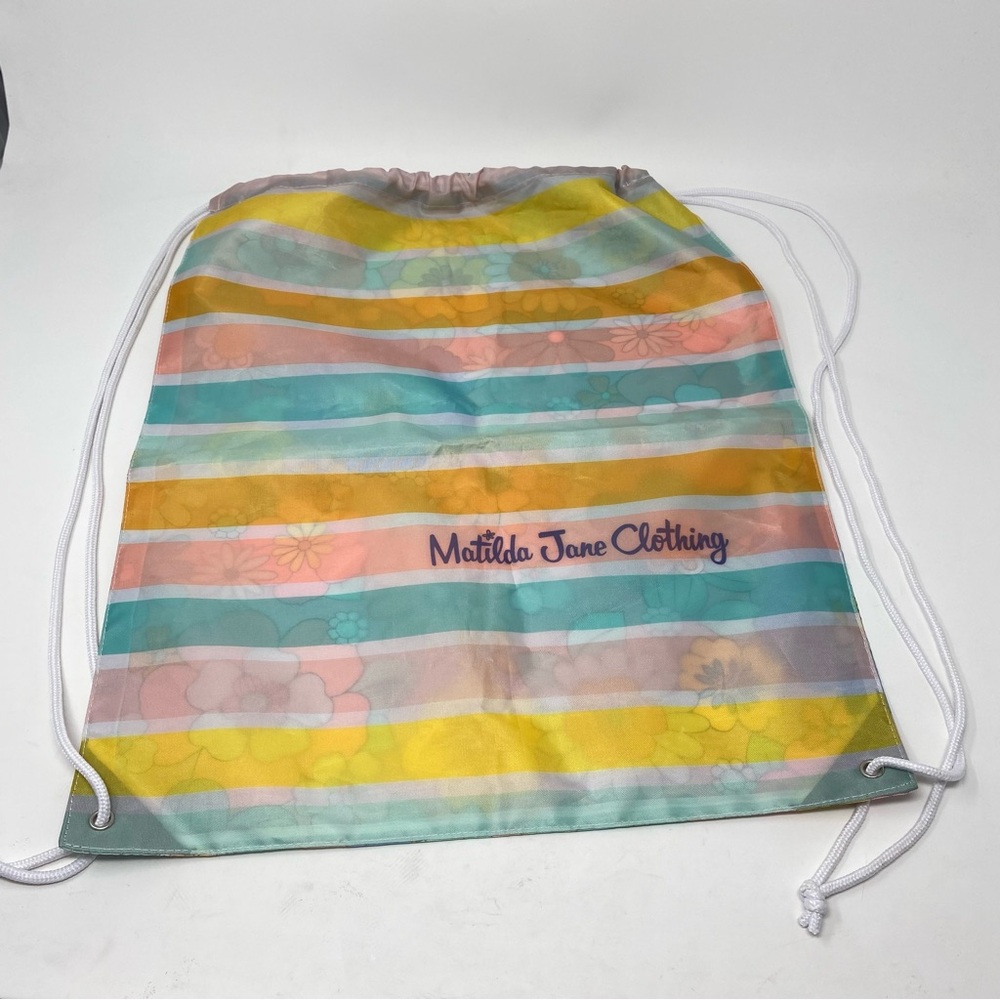 Matilda Jane Striped Floral Cinch Sack Drawstring Bag Beach Pastel